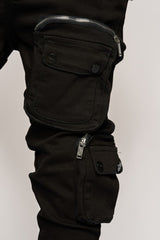 JOURNEY TO GREATNESS" CARGO FLARE STACK DENIM (JET BLACK)