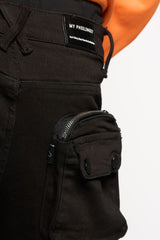 JOURNEY TO GREATNESS" CARGO FLARE STACK DENIM (JET BLACK)