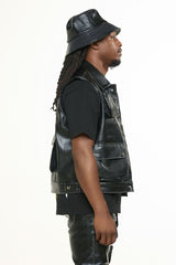 "FLOAT ON" CARGO LEATHER VEST (BLACK)