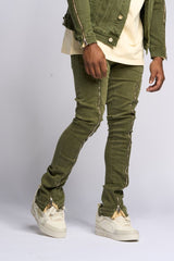 "WITHDRAWN" STACK DENIM (OLIVE)