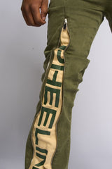 "WITHDRAWN" STACK DENIM (OLIVE)