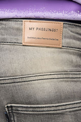 "LOVE IS PAIN" EMBOSSED SKINNY DENIM (CHARCOAL GREY/SAND)