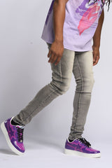 "LOVE IS PAIN" EMBOSSED SKINNY DENIM (CHARCOAL GREY/SAND)