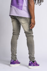 "LOVE IS PAIN" EMBOSSED SKINNY DENIM (CHARCOAL GREY/SAND)