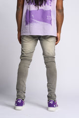 "LOVE IS PAIN" EMBOSSED SKINNY DENIM (CHARCOAL GREY/SAND)