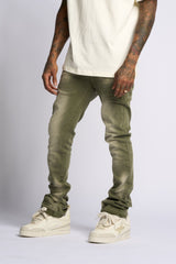 "12 AM MOMENTS" STACKED JEANS (OLIVE)