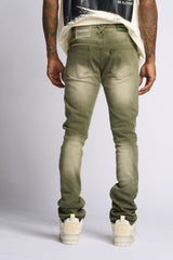 "12 AM MOMENTS" STACKED JEANS (OLIVE)