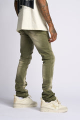 "12 AM MOMENTS" STACKED JEANS (OLIVE)