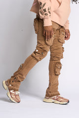 "JOURNEY TO GREATNESS" STACKED CARGO DENIM (BROWN)