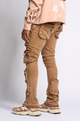 "JOURNEY TO GREATNESS" STACKED CARGO DENIM (BROWN)