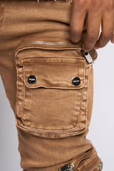 "JOURNEY TO GREATNESS" STACKED CARGO DENIM (BROWN)
