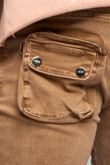 "JOURNEY TO GREATNESS" STACKED CARGO DENIM (BROWN)