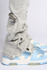 "JOURNEY TO GREATNESS" STACKED CARGO DENIM (COLD GREY)