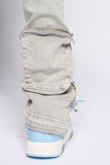 "JOURNEY TO GREATNESS" STACKED CARGO DENIM (COLD GREY)