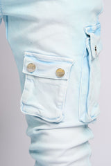 PHEELING ALONE STACK CARGO DENIM (POWDER BLUE)