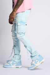 PHEELING ALONE STACK CARGO DENIM (POWDER BLUE)