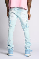 PHEELING ALONE STACK CARGO DENIM (POWDER BLUE)