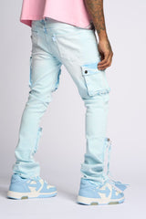 PHEELING ALONE STACK CARGO DENIM (POWDER BLUE)
