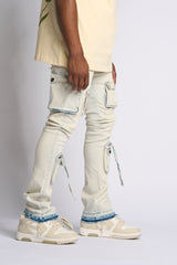 PHEELING ALONE STACK CARGO DENIM (LIGHT BLUE)