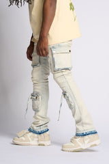 PHEELING ALONE STACK CARGO DENIM (LIGHT BLUE)