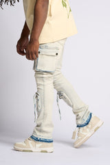 PHEELING ALONE STACK CARGO DENIM (LIGHT BLUE)