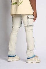 PHEELING ALONE STACK CARGO DENIM (LIGHT BLUE)