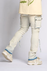 PHEELING ALONE STACK CARGO DENIM (LIGHT BLUE)
