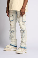PHEELING ALONE STACK CARGO DENIM (LIGHT BLUE)