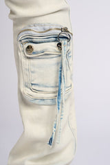 PHEELING ALONE STACK CARGO DENIM (LIGHT BLUE)