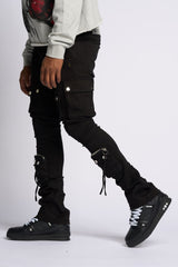 PHEELING ALONE STACK CARGO DENIM (JET BLACK)