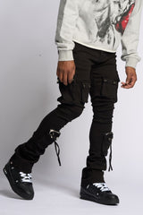 PHEELING ALONE STACK CARGO DENIM (JET BLACK)