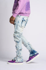"JOURNEY TO GREATNESS" STACKED CARGO DENIM (LIGHT BLUE)