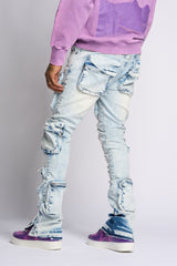 "JOURNEY TO GREATNESS" STACKED CARGO DENIM (LIGHT BLUE)