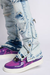 "JOURNEY TO GREATNESS" STACKED CARGO DENIM (LIGHT BLUE)