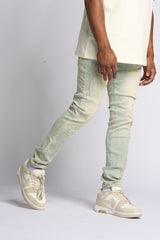 "LOVE IS PAIN" EMBOSSED SKINNY DENIM (LIGHT BLUE/SAND)