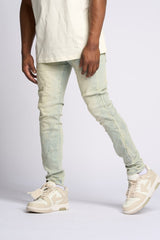 "LOVE IS PAIN" EMBOSSED SKINNY DENIM (LIGHT BLUE/SAND)