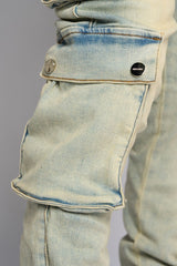 "GRAVATUS" STACK CARGO DENIM (SAND/LIGHT BLUE)