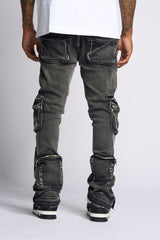 "JOURNEY TO GREATNESS" STACKED CARGO DENIM (BLACK)