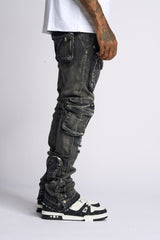 "JOURNEY TO GREATNESS" STACKED CARGO DENIM (BLACK)