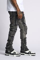 "JOURNEY TO GREATNESS" STACKED CARGO DENIM (BLACK)