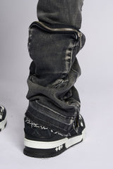 "JOURNEY TO GREATNESS" STACKED CARGO DENIM (BLACK)