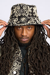 "CHAMPAGNE" EMBROIDERED BUCKET HAT (JET BLACK)