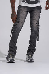 "SHOOT FOR THE STARS" STACK CARGO DENIM (BLACK WASH)