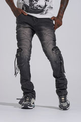 "SHOOT FOR THE STARS" STACK CARGO DENIM (BLACK WASH)