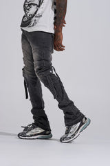 "SHOOT FOR THE STARS" STACK CARGO DENIM (BLACK WASH)