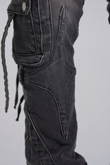 "SHOOT FOR THE STARS" STACK CARGO DENIM (BLACK WASH)