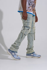 "SHOOT FOR THE STARS" STACK CARGO DENIM (LIGHT BLUE)