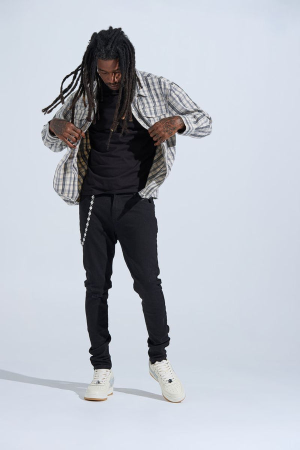 "FIRST MILLION" RHINESTONE STACK DENIM (JET BLACK)