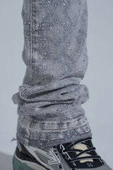 "FIRST MILLION" RHINESTONE STACK DENIM (LIGHT GREY)