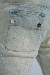 "FIRST MILLION" RHINESTONE STACK DENIM (LIGHT BLUE)
